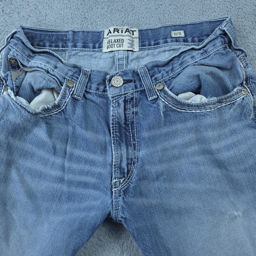 Ariat M4 Coltrane Jeans Mens 32x32 Light Blue Wash Bootcut Distressed - Picture 4 of 16